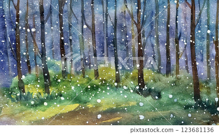 Watercolor style fantasy forest landscape illustration material AI generated 123681136