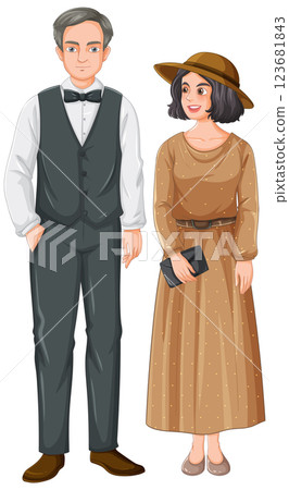 Elegant Couple in Vintage Attire 123681843