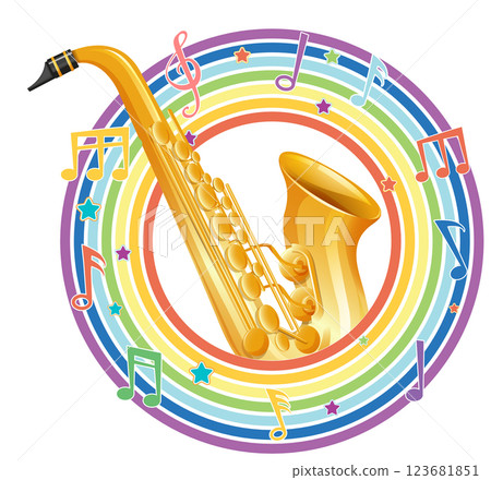 Colorful Saxophone and Musical Notes 123681851