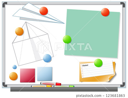 Creative Whiteboard with Office Supplies 123681863
