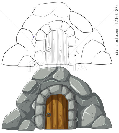 Stone Archway with Wooden Door 123681872