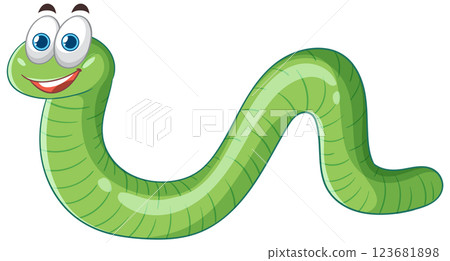 Happy Green Cartoon Worm Illustration Happy Green Cartoon Worm Illustration 123681898