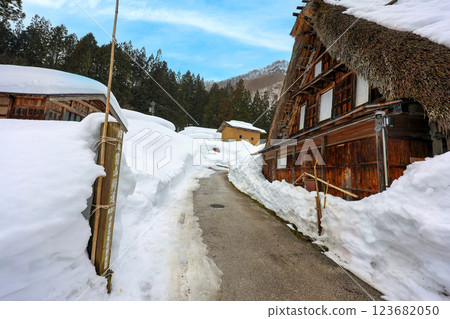 Old Gokayama Highway and Gassho-style traditional houses 123682050