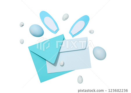 PNG, Easter, paper rabbit ears, with envelope, isolated on white background 123682236