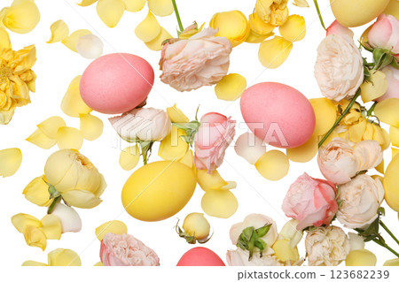 PNG, Easter, eggs and roses, isolated on white background 123682239