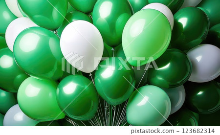 AI 影像：許多氣球漂浮在空中（綠色） 123682314