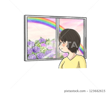 Hydrangea beyond the window (rainbow) 123682615