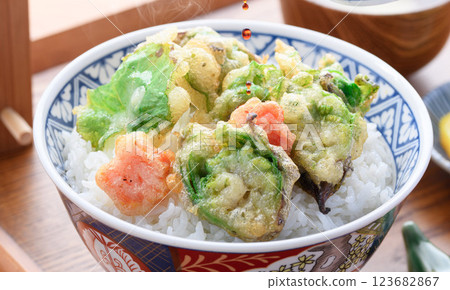 Spring ingredients: Butterbur tempura bowl 123682867