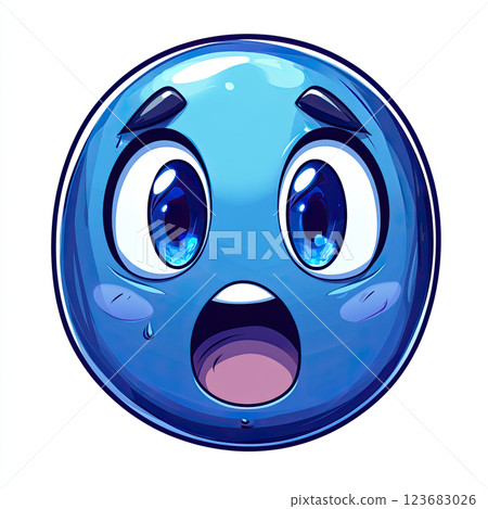 Surprised blue emoji face with big eyes and shocked expression 123683026