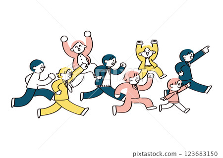 Illustration of men running in the same direction 123683150