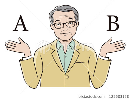 戴眼鏡的老人難以做出選擇 戴眼鏡的老人難以做出選擇 123683158