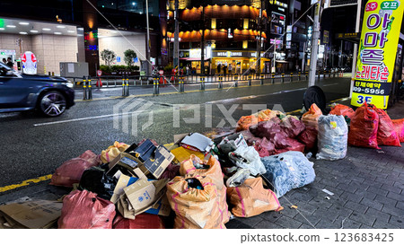 colorful bags for sale at the market 123683425