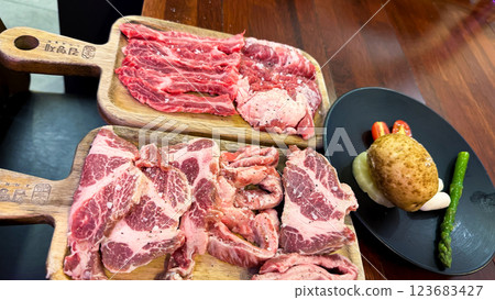 raw meat on a cutting board raw meat on a cutting board 123683427
