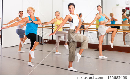 Women dancing together in studio 123683468