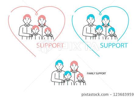 Family support illustration: A family with children surrounded by a heart 123683959