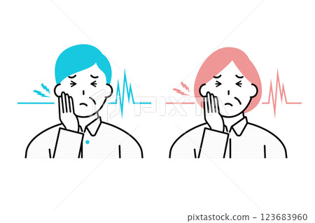 一位中年男子和一位女子牙齒疼痛的插圖 123683960