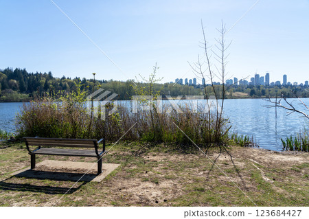 Deer Lake Park lakeshore. Beautiful landscape of Burnaby, British Columbia, Canada. 123684427