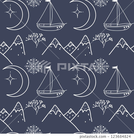 Seamless Scandinavian pattern and simple geometric shapes, perfect for winter designs 123684824
