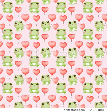 Adorable Cartoon Frogs in Love Seamless Valentine s Day Pattern with Hearts and Lily Pads 123684881