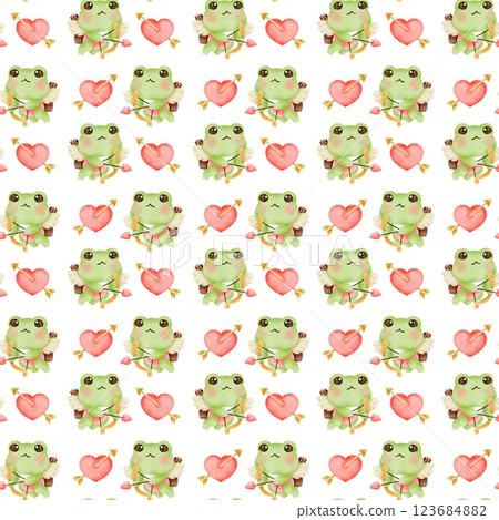 Adorable Cartoon Frogs in Love Seamless Valentine s Day Pattern with Hearts and Lily Pads 123684882