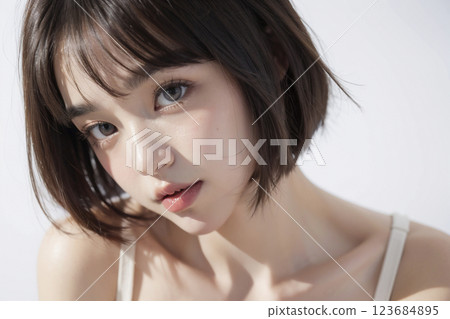 身穿內衣的日本年輕女子 身穿內衣的日本年輕女子 123684895