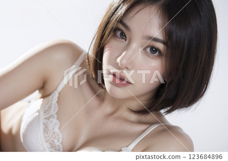 身穿內衣的日本年輕女子 123684896