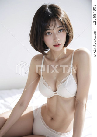 Young Japanese woman in underwear 123684905