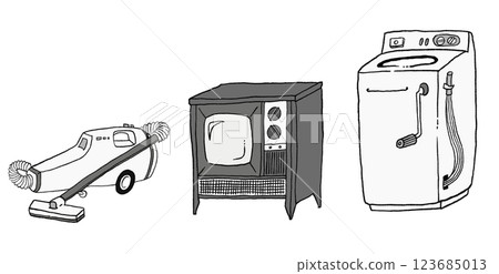 Illustration of retro Showa era home appliances Illustration of retro Showa era home appliances 123685013