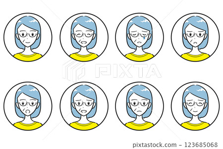 Simple icon set of emotions of seniors and elderly women, including joy, anger, sadness, and various facial expressions Simple icon set of emotions of seniors and elderly women, including joy, anger, sadness, and various facial expressions 123685068