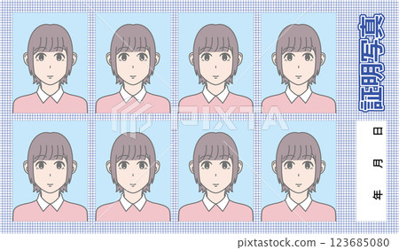 證件照片女模板 證件照片女模板 123685080