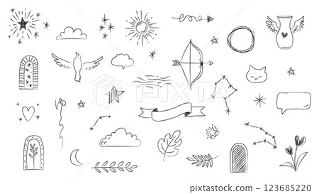 Black and white hand drawn stylish decorative material natural motif 123685220