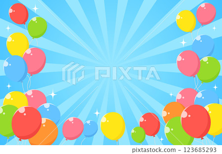 Concentrated lines, sunburst, balloon, glitter, light, background illustration, blue 123685293