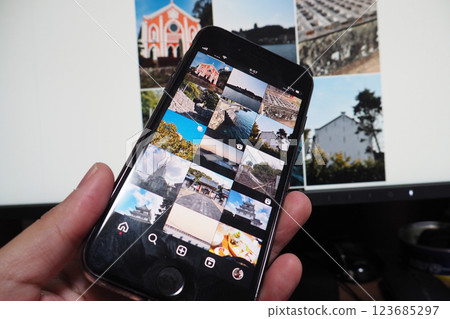 Smartphone screen, Instagram post list Smartphone screen, Instagram post list 123685297