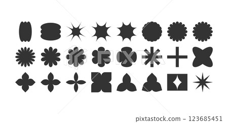 Postmodern geometric abstract shapes, Retro design symbols in Y2K. Brutalist vector shapes, trendy retro design symbols in Y2K style. Geometric shapes set. Postmodern geometric abstract shapes, Retro design symbols in Y2K. Brutalist vector shapes, trendy retro design symbols in Y2K style. Geometric shapes set. 123685451