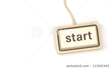 A close-up of a computer keyboard with a Start button. The button symbolizes starting, launching, or confirming an action, representing speed, technology, and progress. 3d rendering 123685465