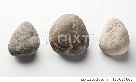 three smooth river stones on white background 123685602