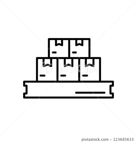 Cardboard boxes pile isolated on white. Carton delivery packaging closed, sealed, cubic, big and small box with fragile signs. Vector illustration in flat style 123685633