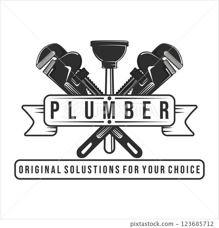plumbing logo vintage vector illustration template design.plumber logo for company concept emblem icon logo design 123685712