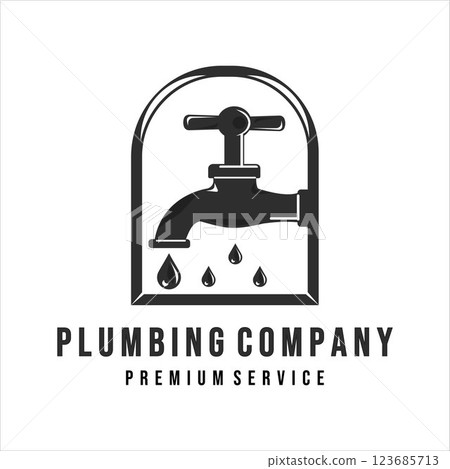 plumbing logo vintage vector illustration template design.plumber logo for company concept emblem icon logo design 123685713