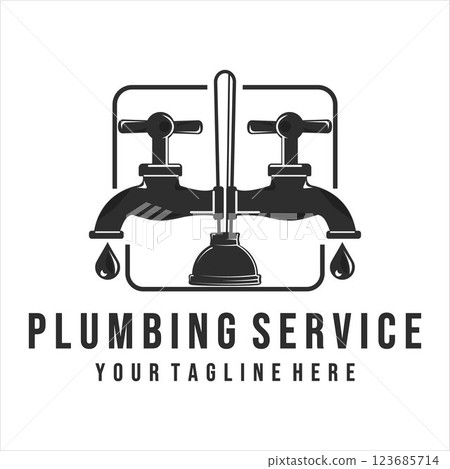 plumbing logo vintage vector illustration template design.plumber logo for company concept emblem icon logo design 123685714