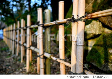 Bamboo fence at Takaoka Castle Park, Toyama Prefecture Bamboo fence at Takaoka Castle Park, Toyama Prefecture 123685720