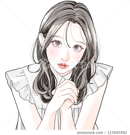 A woman looking up and asking for something 123685892