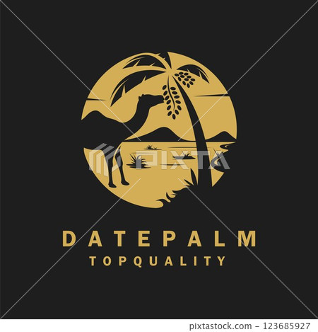 Vector illustration of camel and date palm tree for product branding logo Vector illustration of camel and date palm tree for product branding logo 123685927