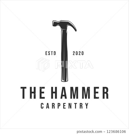 hammer logo vintage vector illustration template icon design. tool and equipment carpentry for professional carpenter logo company concept emblem design hammer logo vintage vector illustration template icon design. tool and equipment carpentry for professional carpenter logo company concept emblem design 123686106