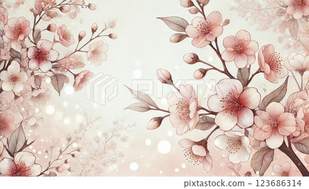 A peaceful moment surrounded by cherry blossom beige 123686314