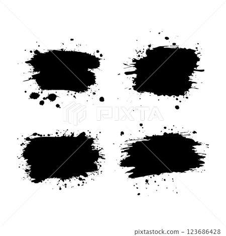 Elements Set of Black Abstract Ink Stain Paint Water Fluid Liquid Splash Brush Strokes 123686428