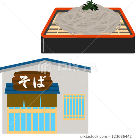 蕎麥麵餐廳建築的變形插圖 123686442