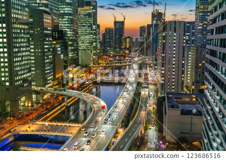 Osaka night view: Breathtaking magic hour at Nakanoshima Osaka night view: Breathtaking magic hour at Nakanoshima 123686516