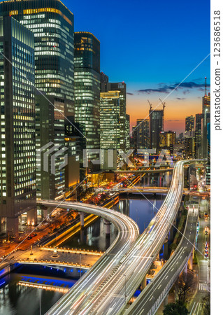 Osaka night view: Breathtaking magic hour at Nakanoshima Osaka night view: Breathtaking magic hour at Nakanoshima 123686518