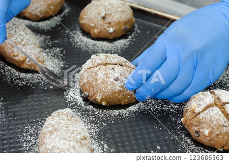麵包製作、麵團、整形 麵包製作、麵團、整形 123686563